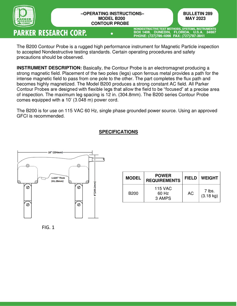 PARKER RESEARCH CORP B200 OPERATING INSTRUCTIONS Pdf Download | ManualsLib