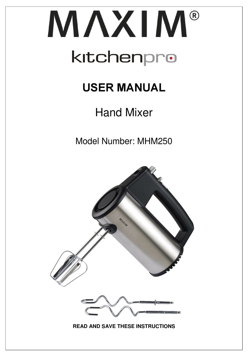MAXIM KITCHENPRO MHM250 USER MANUAL Pdf Download ManualsLib
