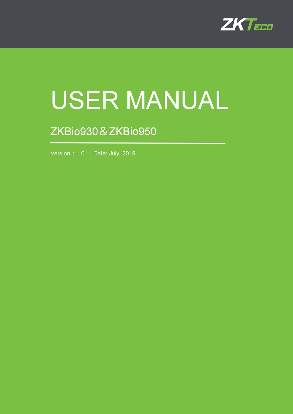 ZKTECO ZKBIO930 USER MANUAL Pdf Download | ManualsLib