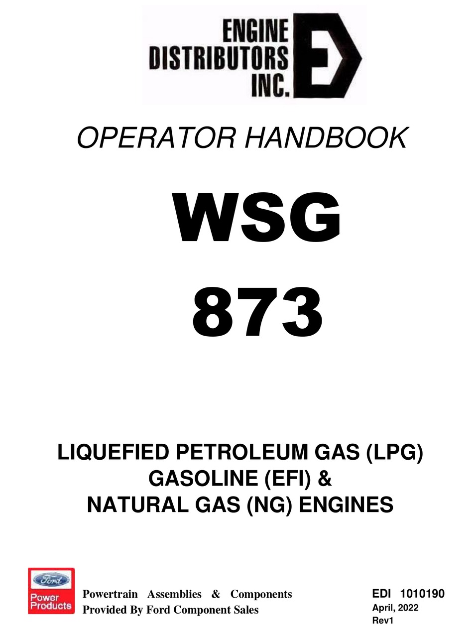 ENGINE DISTRIBUTORS WSG 873 OPERATOR'S HANDBOOK MANUAL Pdf Download