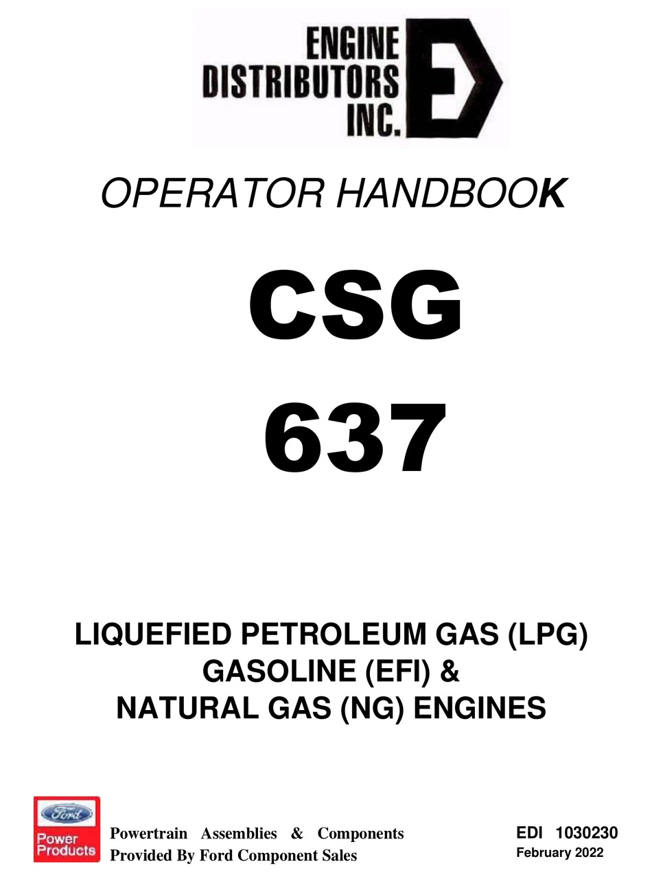 ENGINE DISTRIBUTORS CSG 637 OPERATOR'S HANDBOOK MANUAL Pdf Download