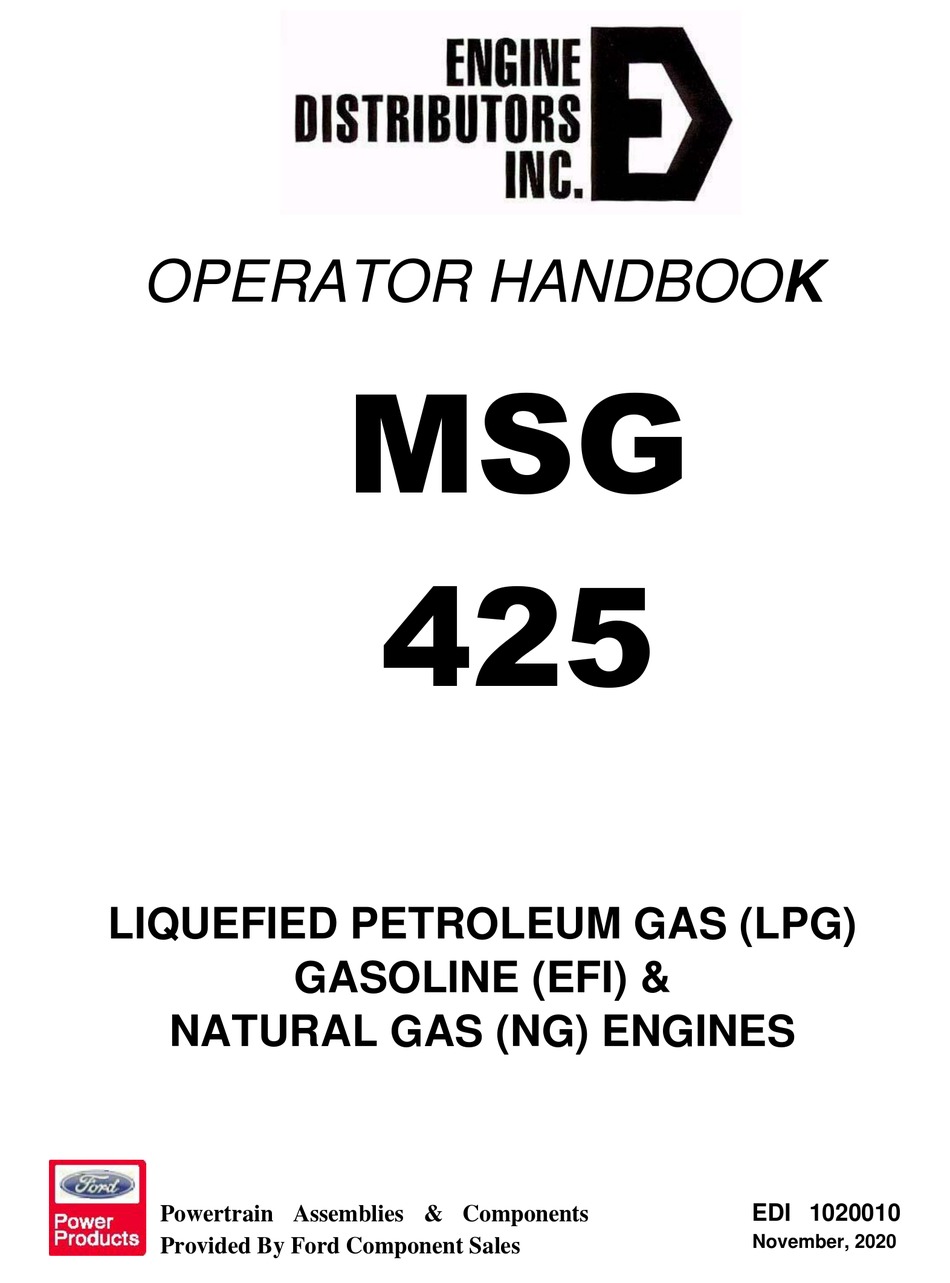 ENGINE DISTRIBUTORS MSG 425 OPERATOR'S HANDBOOK MANUAL Pdf Download