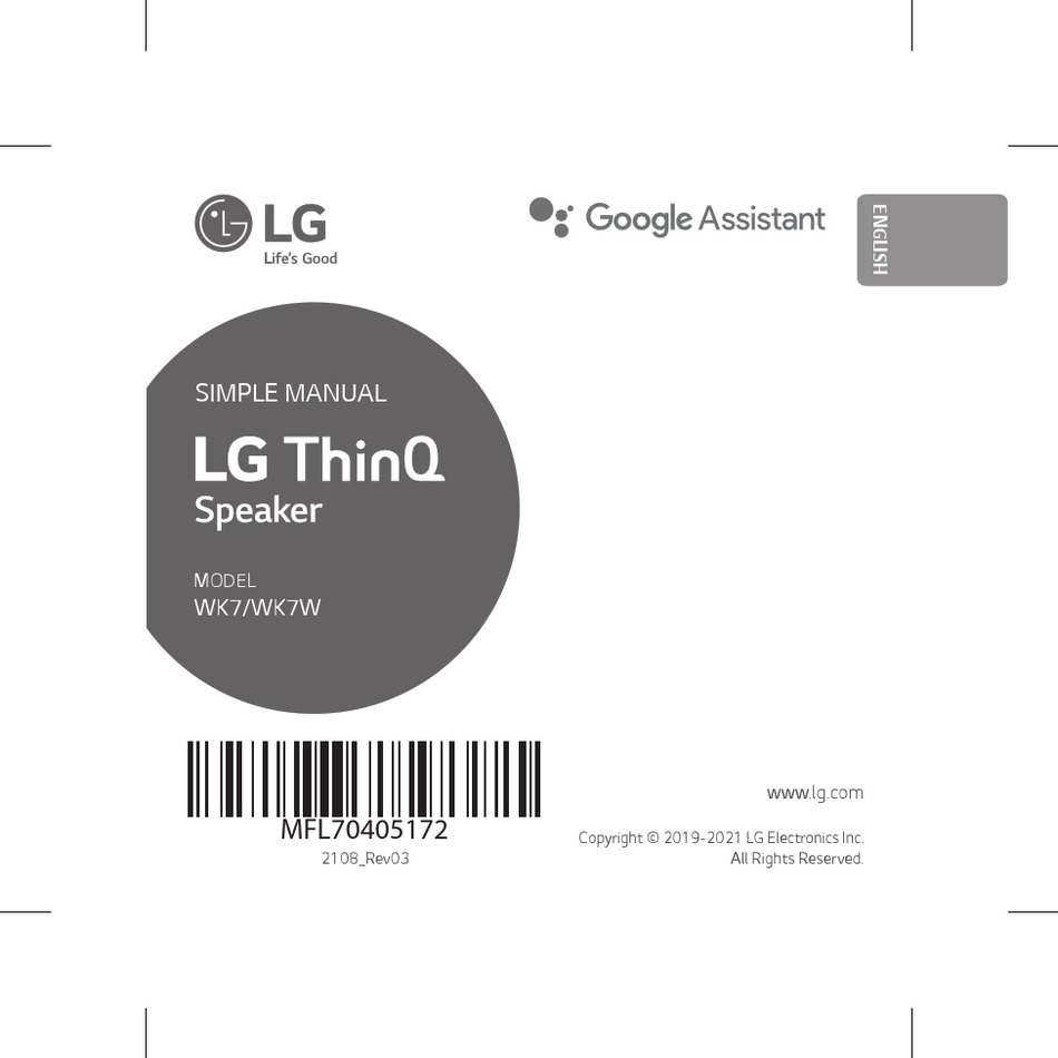 LG THINQ WK7 SIMPLE MANUAL Pdf Download ManualsLib