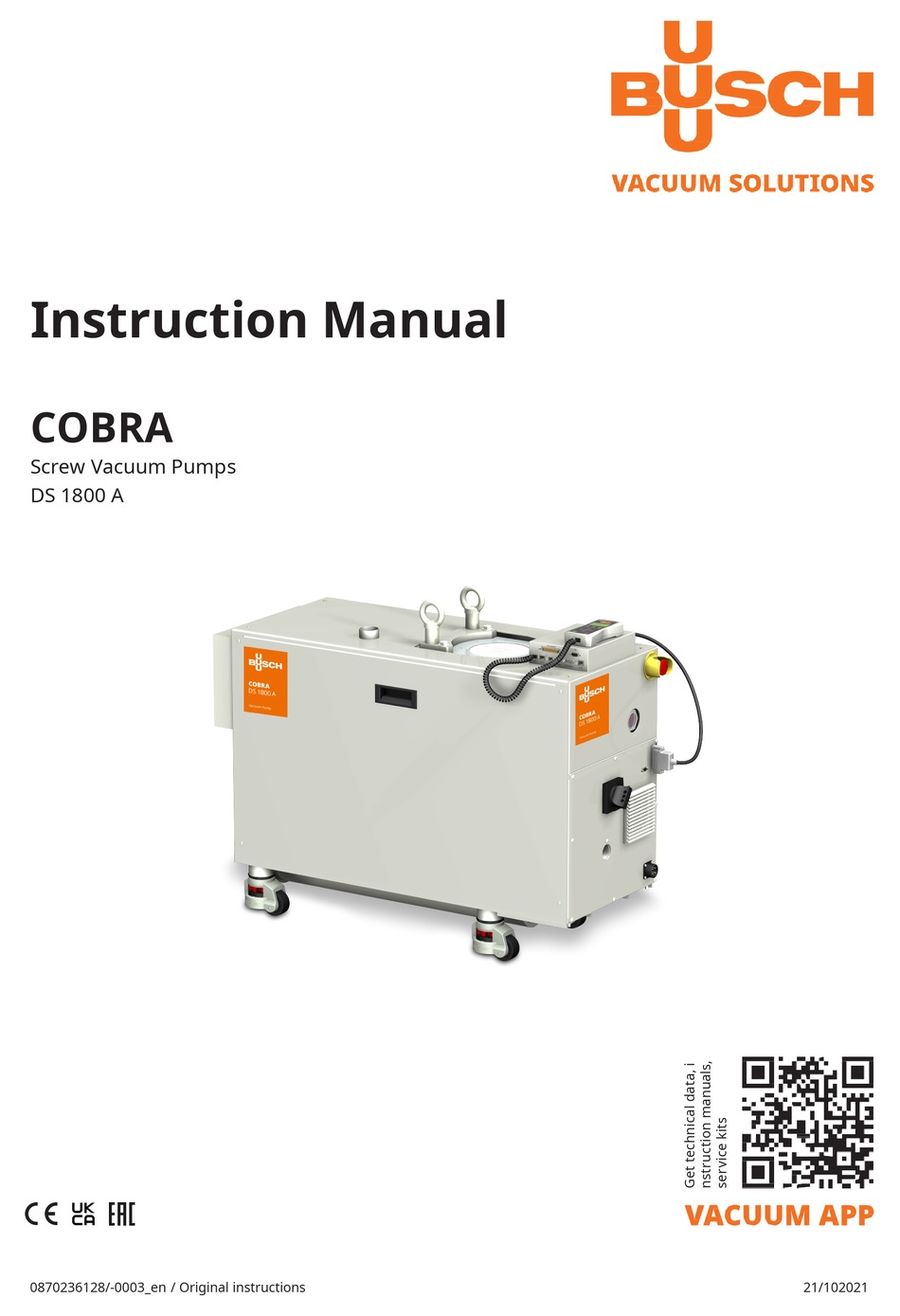 BUSCH DS 1800 A INSTRUCTION MANUAL Pdf Download | ManualsLib