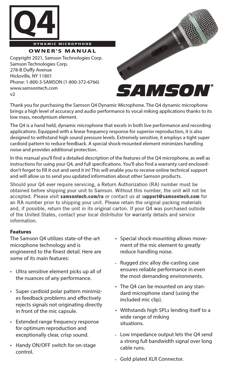 SAMSON Q4 OWNER'S MANUAL Pdf Download | ManualsLib