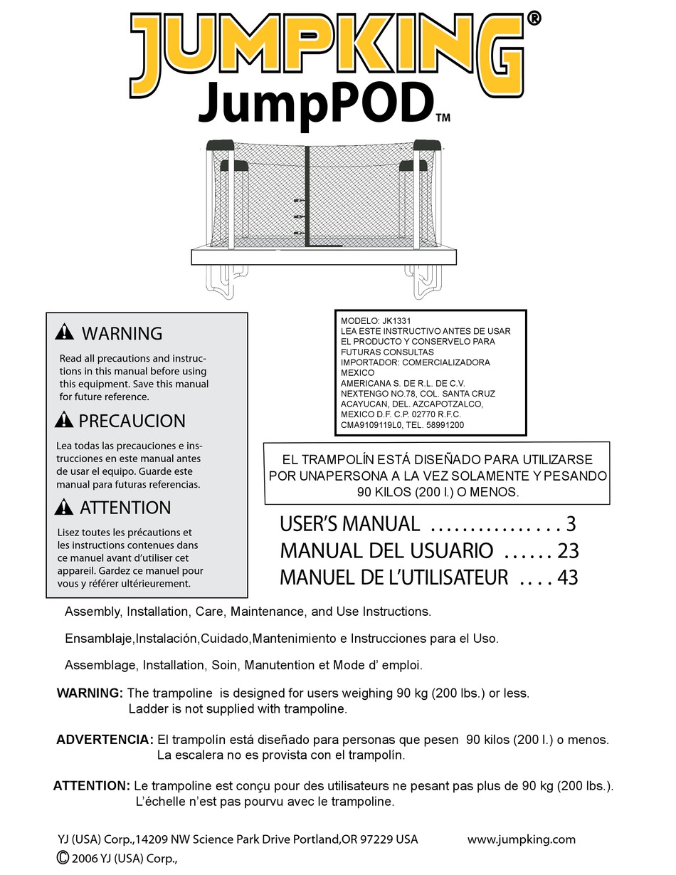 JUMPKING JUMPPOD JK1331 USER MANUAL Pdf Download ManualsLib