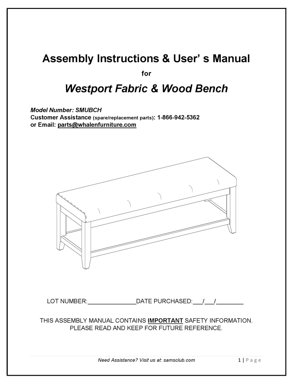 WHALEN WESTPORT SMUBCH ASSEMBLY INSTRUCTIONS & USER MANUAL Pdf Download