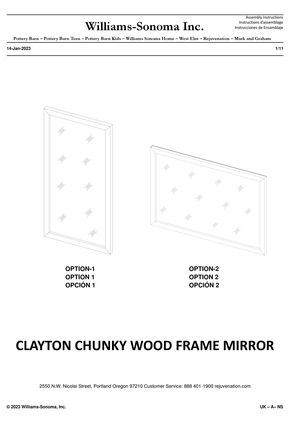WILLIAMSSONOMA CLAYTON CHUNKY OPTION2 ASSEMBLY INSTRUCTIONS MANUAL