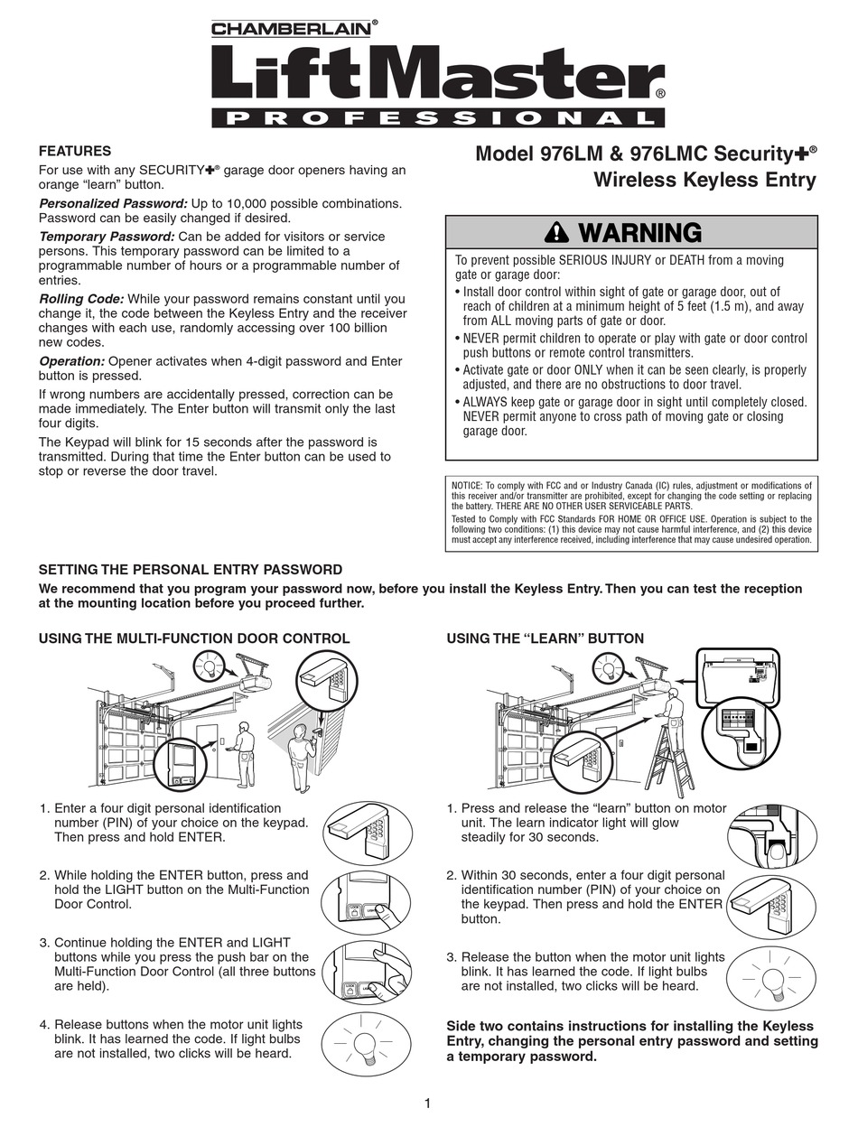 CHAMBERLAIN LIFTMASTER SECURTY+ 976LM MANUAL Pdf Download ManualsLib