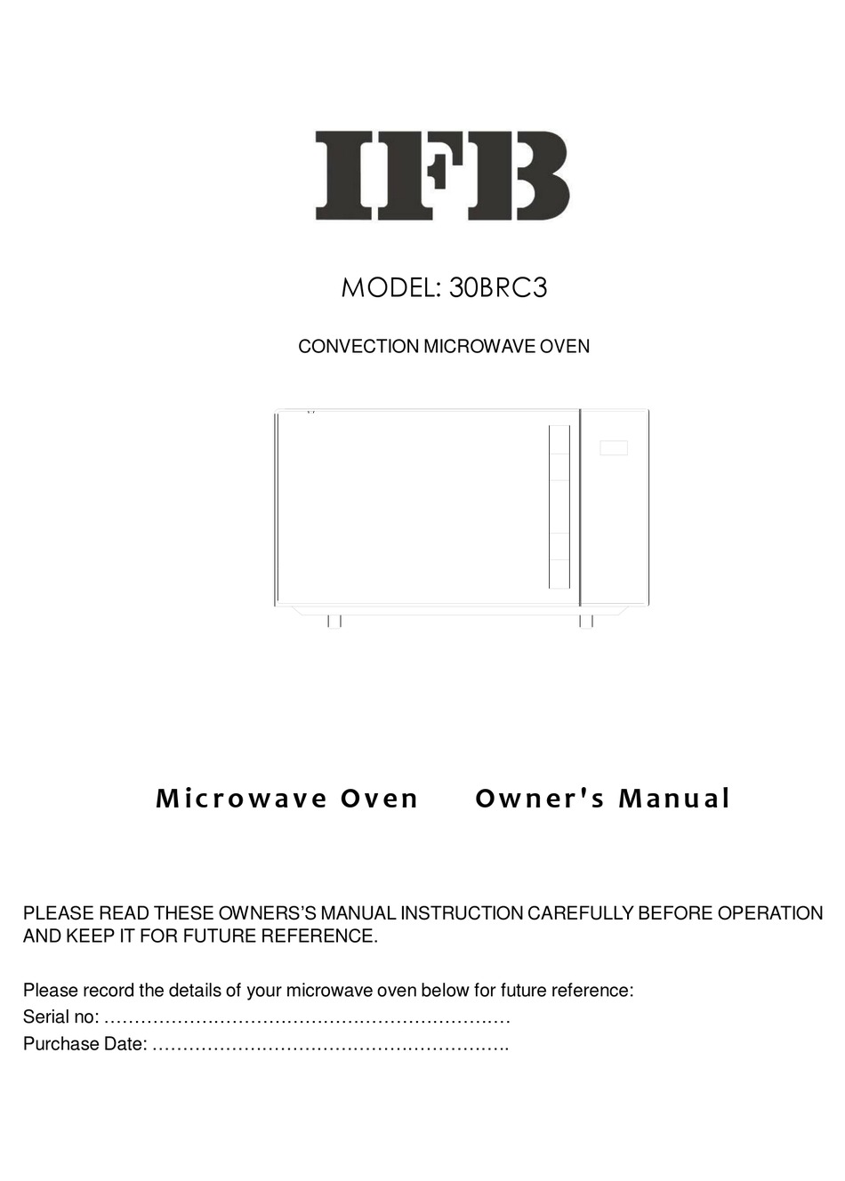 IFB 30BRC3 OWNER'S MANUAL Pdf Download ManualsLib