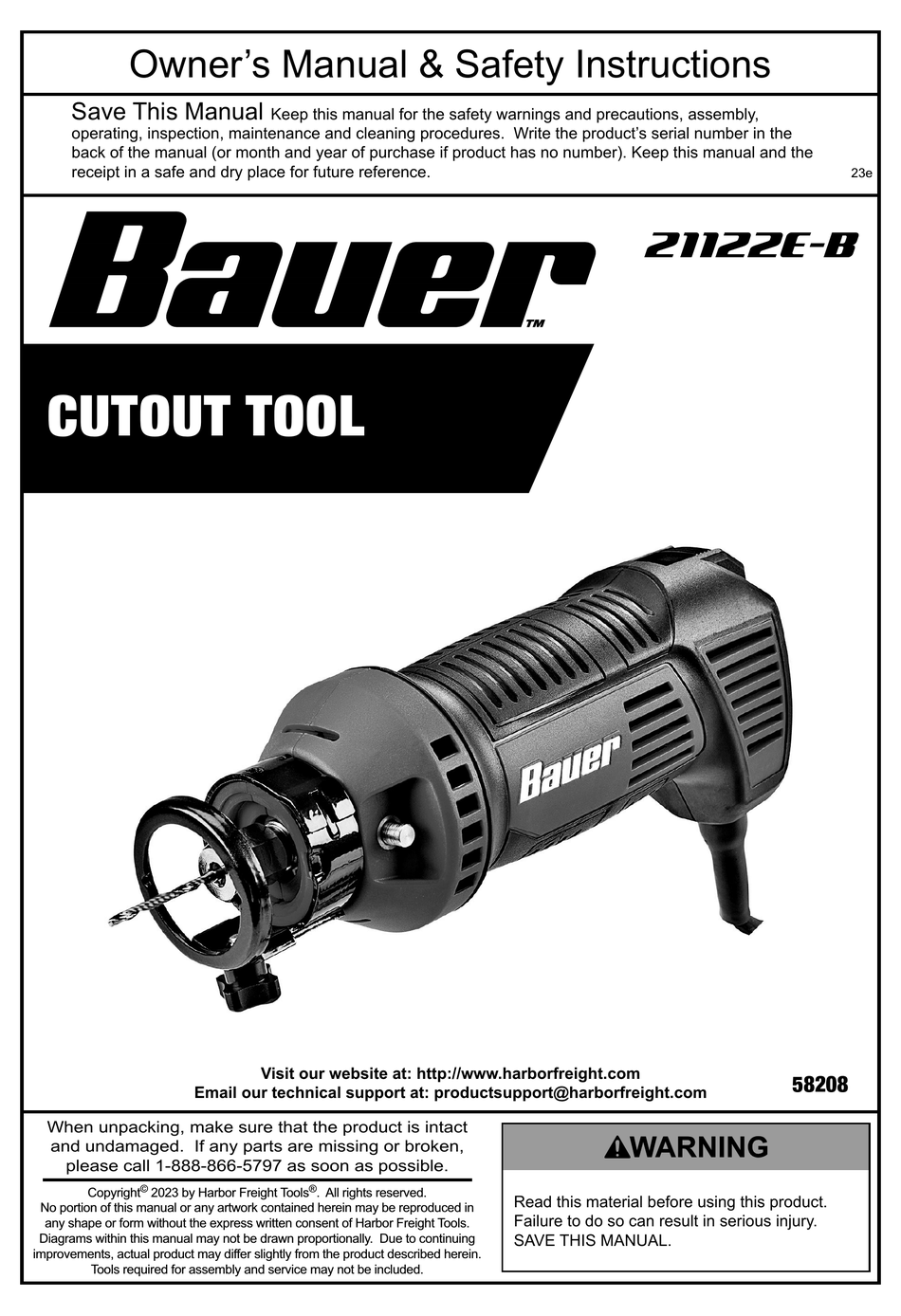 BAUER 21122EB OWNER'S MANUAL & SAFETY INSTRUCTIONS Pdf Download