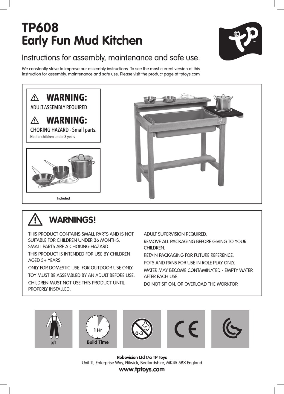 TP TOYS EARLY FUN MUD KITCHEN INSTRUCTIONS FOR ASSEMBLY MAINTENANCE   Tp Toys Early Fun Mud Kitchen 