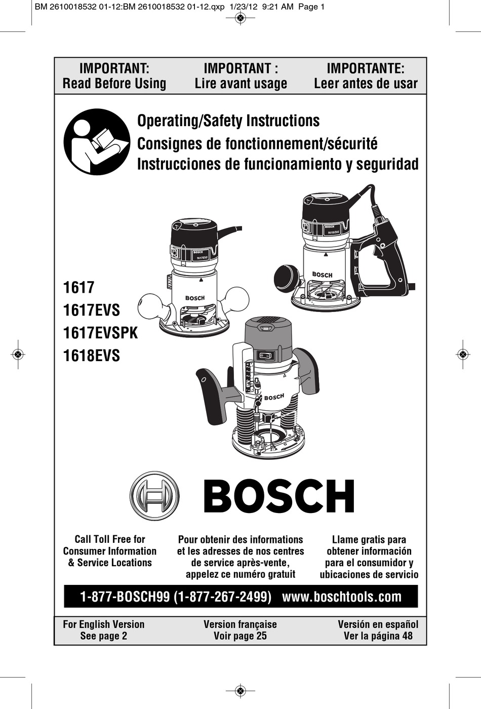 BOSCH 1617 OPERATING/SAFETY INSTRUCTIONS MANUAL Pdf Download ManualsLib