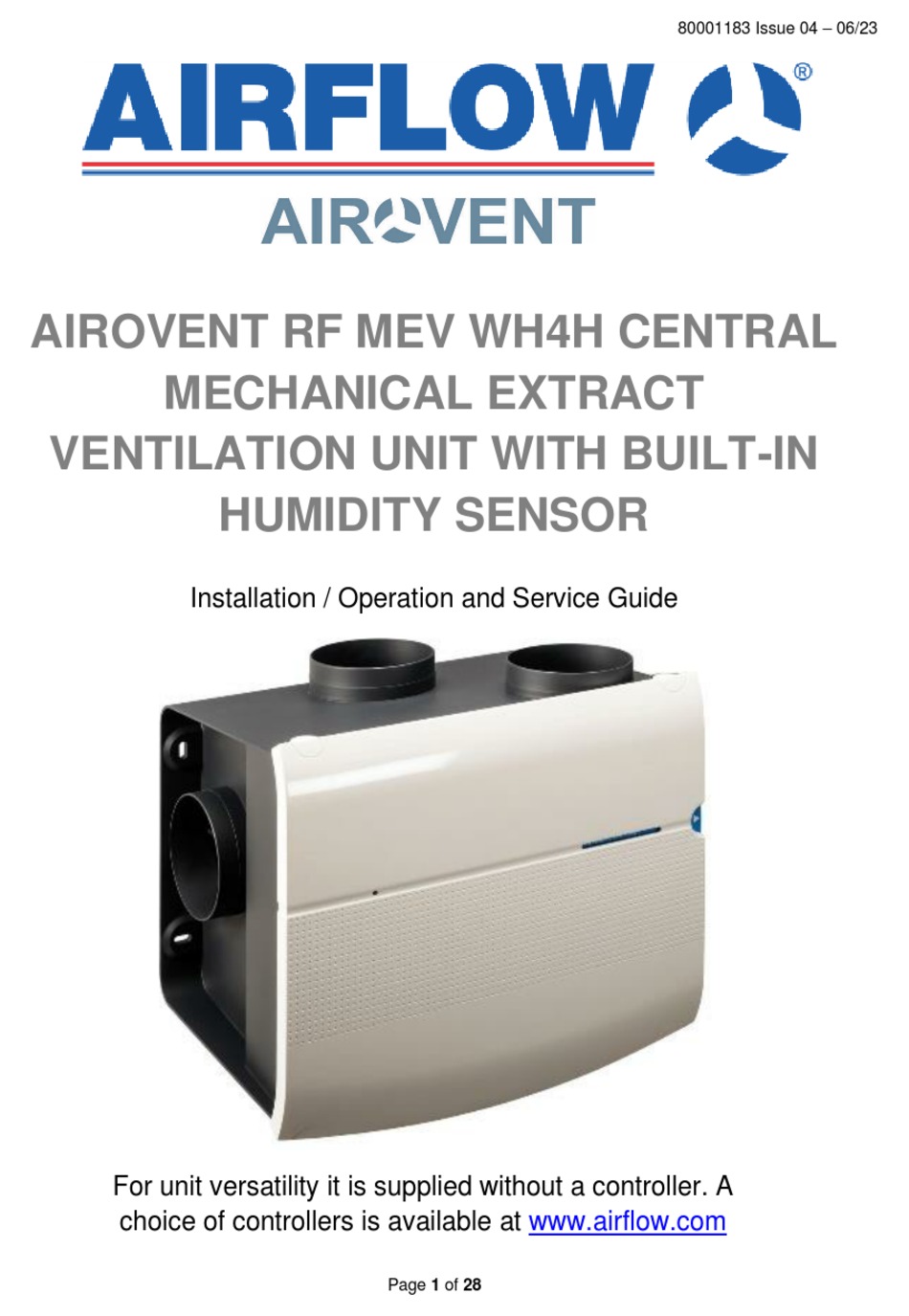 AIRFLOW AIROVENT MEV WH4H CENTRAL EXTRACT MANUAL Pdf Download | ManualsLib