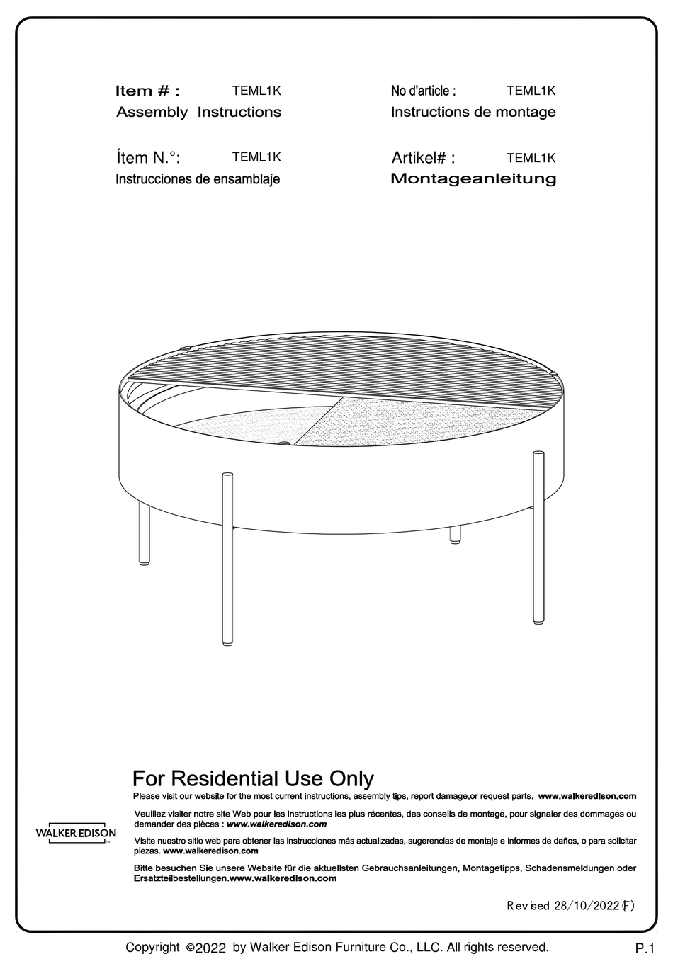 WALKER EDISON TEML1K ASSEMBLY INSTRUCTIONS MANUAL Pdf Download ManualsLib