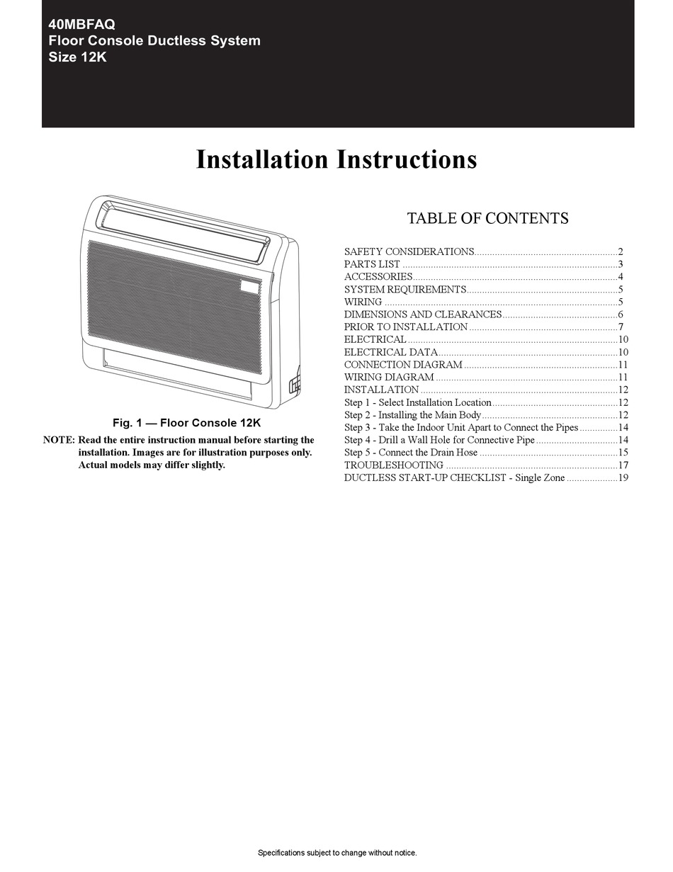 CARRIER 40MBFAQ INSTALLATION INSTRUCTIONS MANUAL Pdf Download | ManualsLib