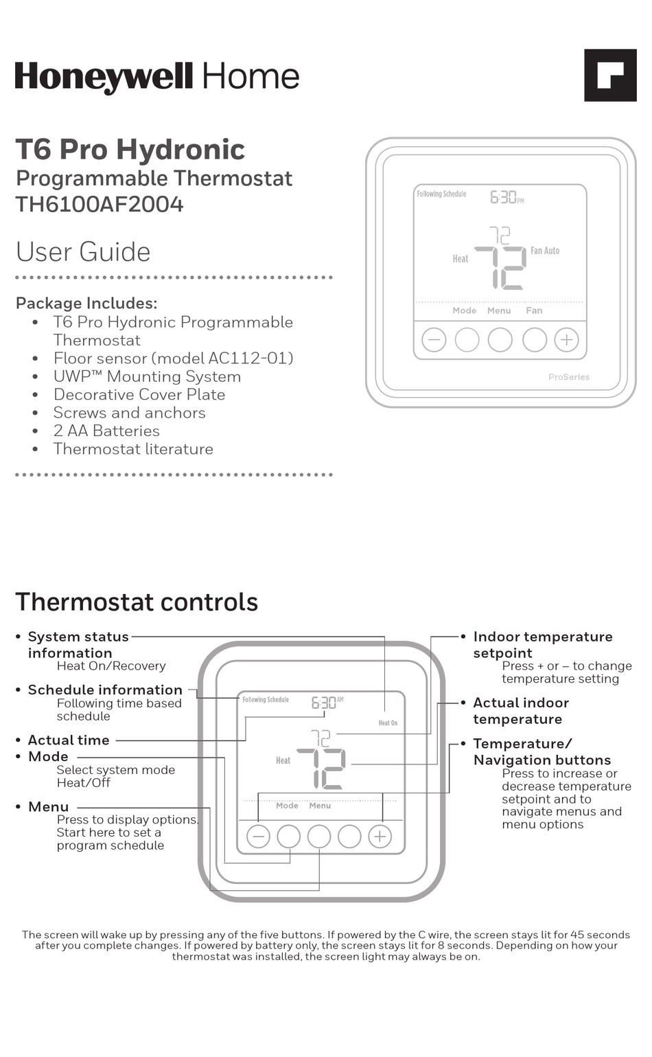 HONEYWELL HOME TH6100AF2004 USER MANUAL Pdf Download ManualsLib