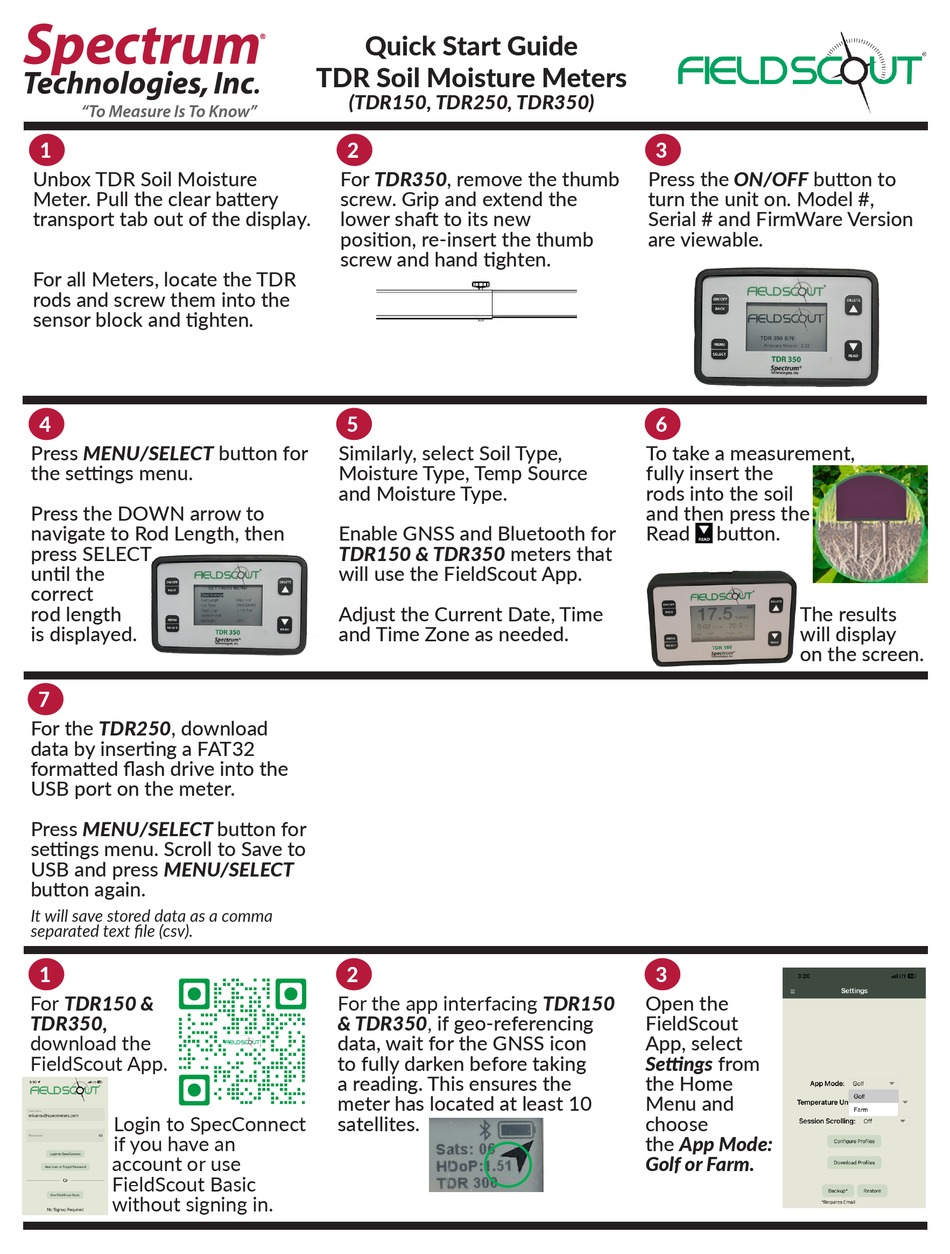 SPECTRUM TECHNOLOGIES FIELDSCOUT TDR SERIES QUICK START MANUAL Pdf