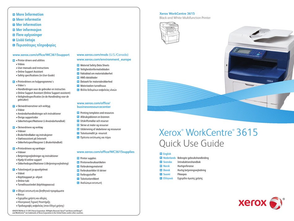 XEROX WORKCENTRE 3615 QUICK USE MANUAL Pdf Download ManualsLib