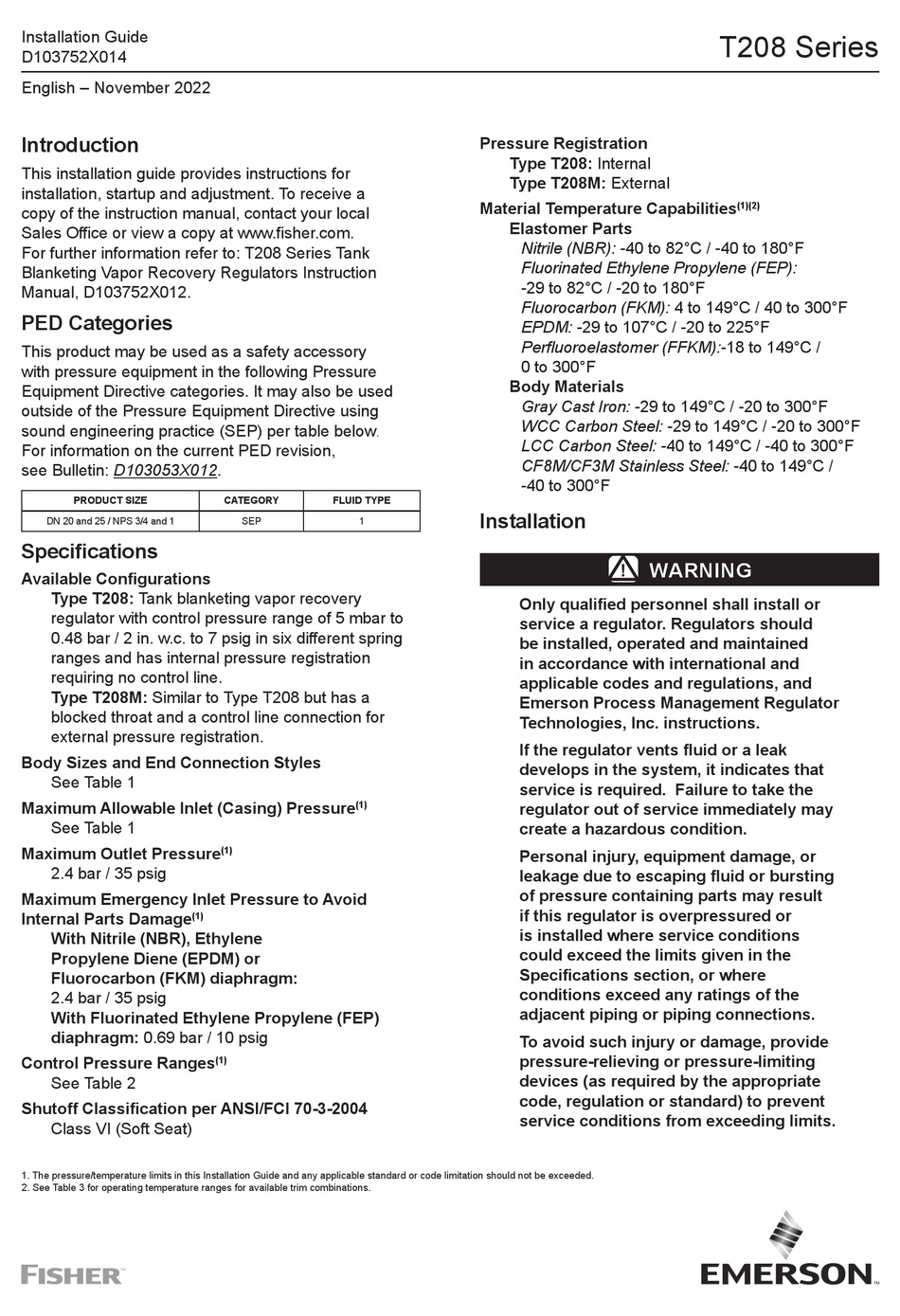 EMERSON FISHER T208 SERIES INSTALLATION MANUAL Pdf Download | ManualsLib