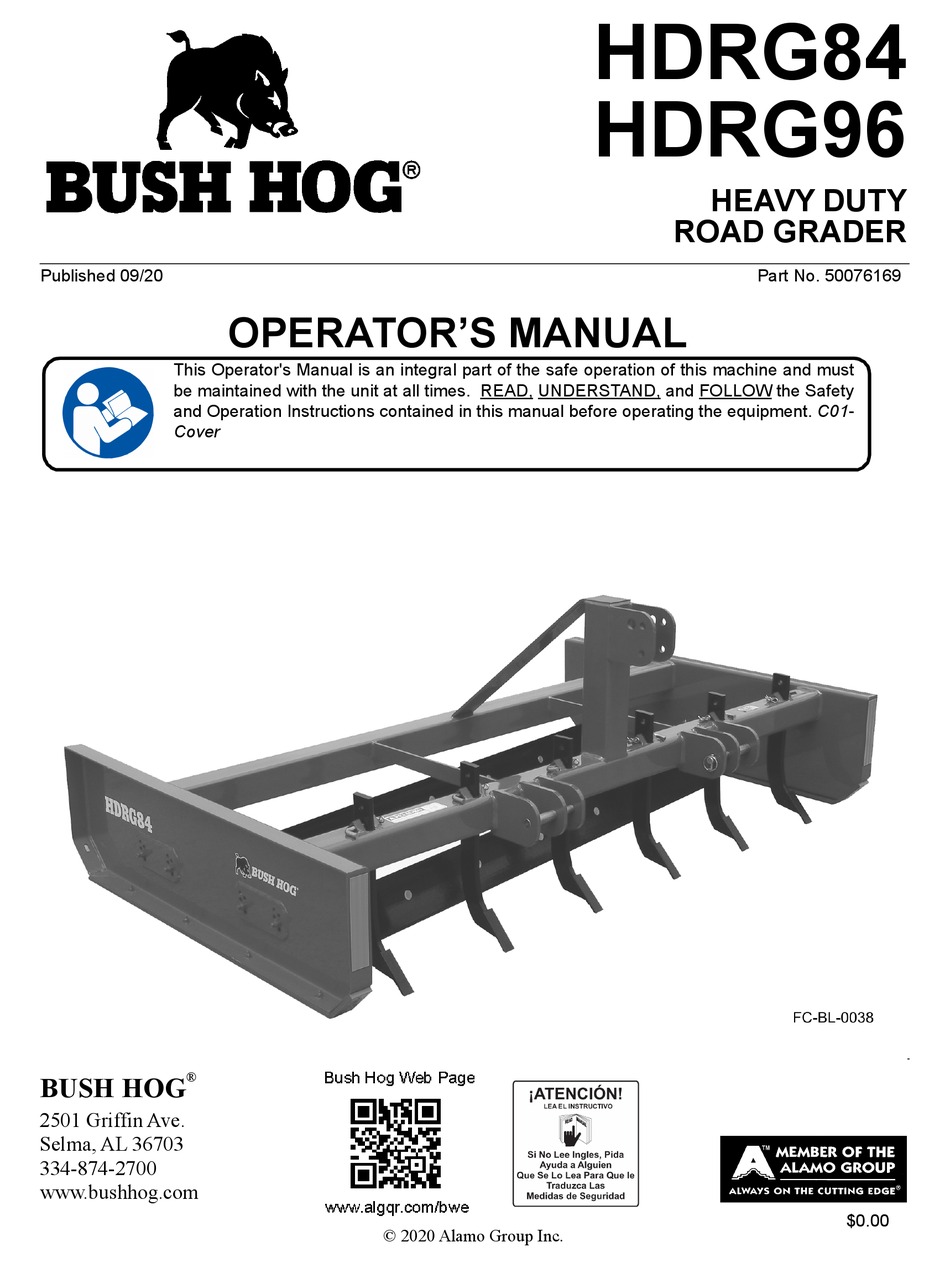 BUSH HOG HDRG84 OPERATOR'S MANUAL Pdf Download ManualsLib