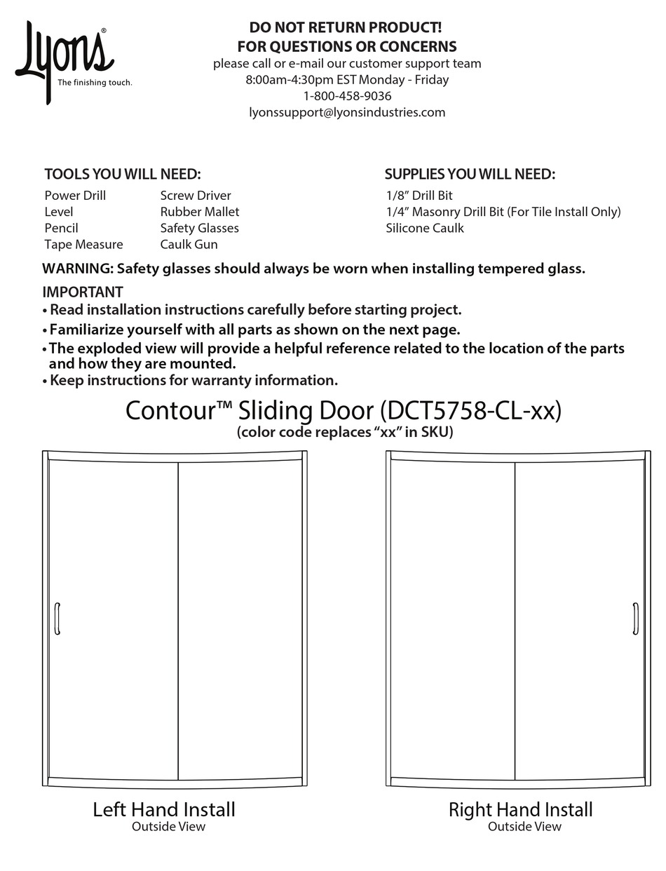 LYONS CONTOUR DCT5758CL SERIES QUICK START MANUAL Pdf Download