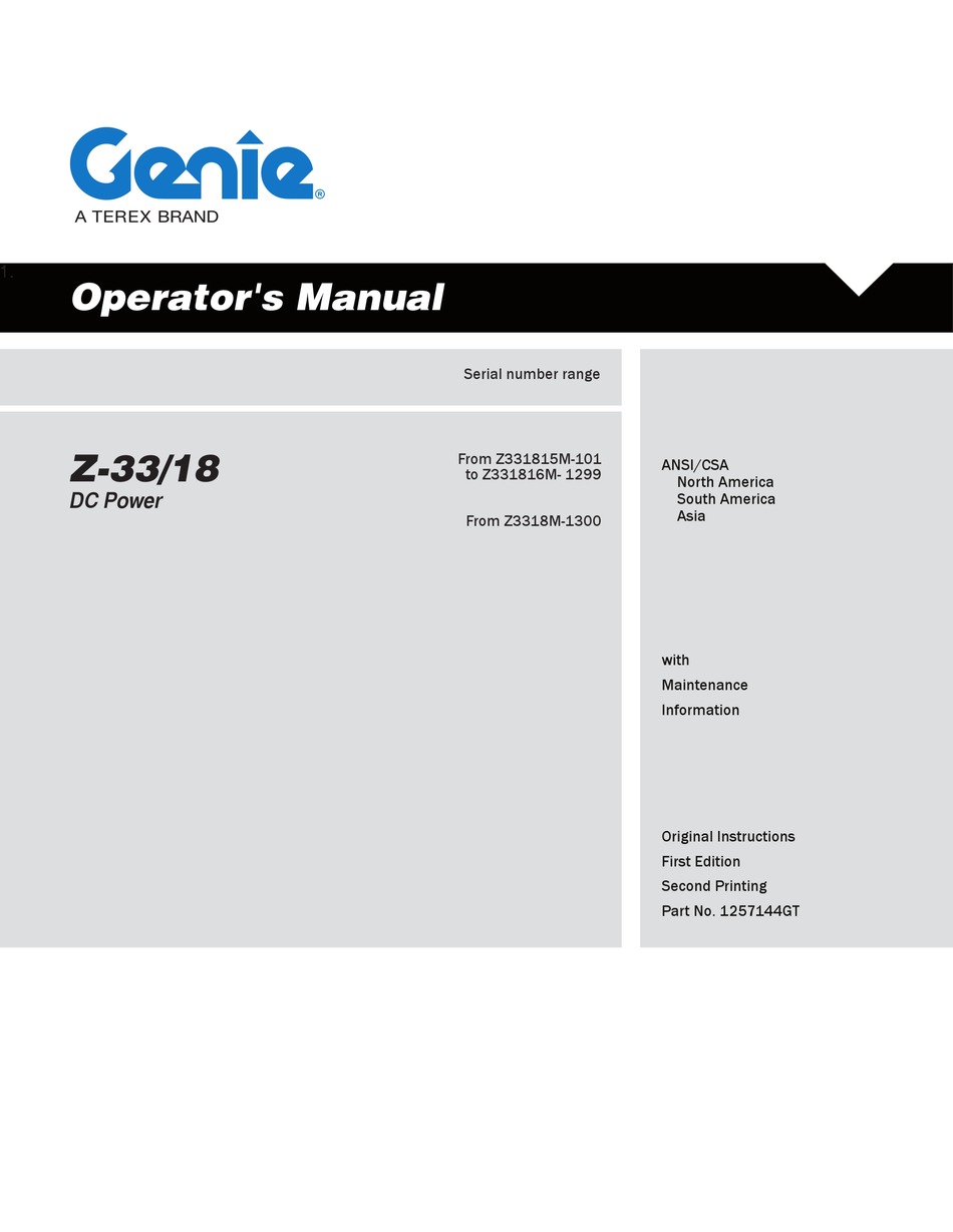 TEREX GENIE Z331815M-101 OPERATOR'S MANUAL Pdf Download | ManualsLib