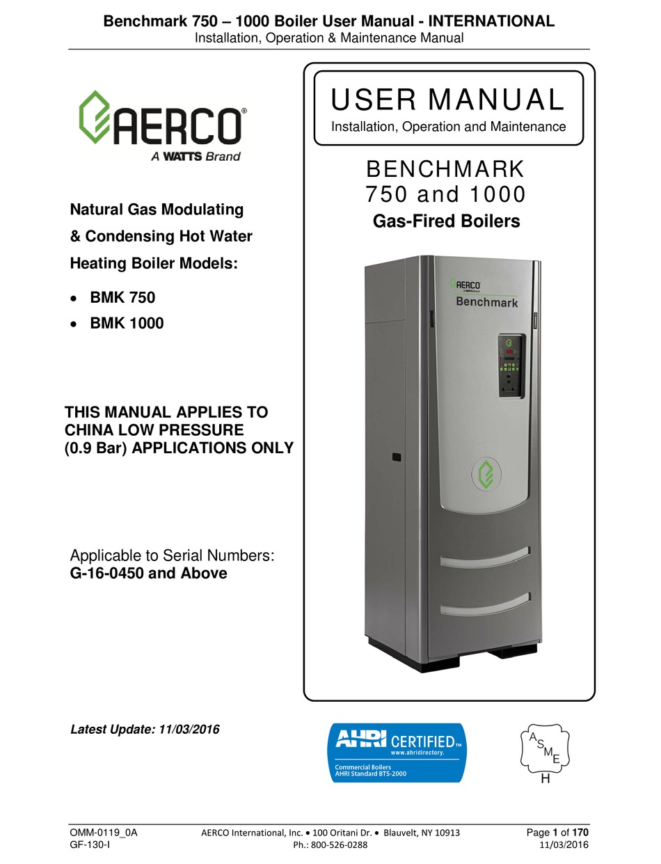 WATTS AERCO BENCHMARK 750 USER MANUAL Pdf Download ManualsLib