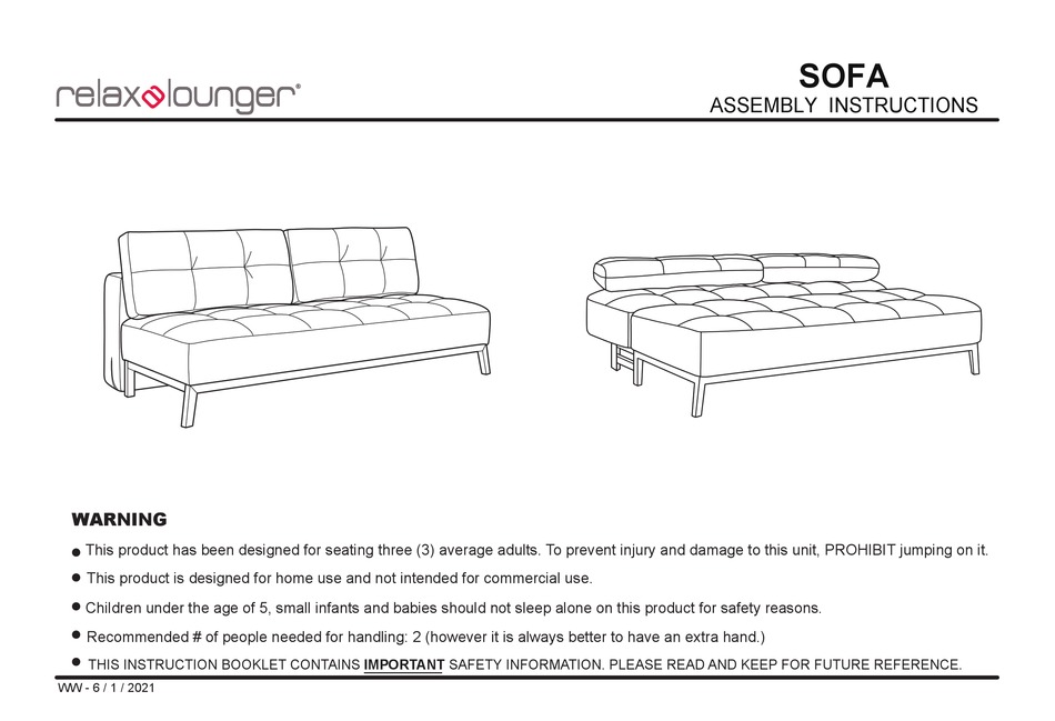 RELAXALOUNGER SOFA ASSEMBLY INSTRUCTIONS MANUAL Pdf Download ManualsLib