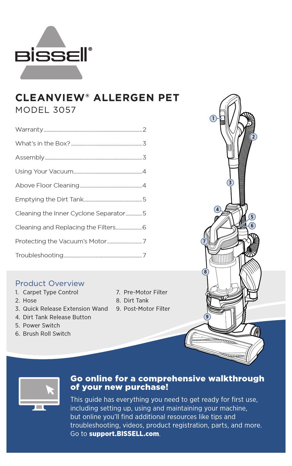BISSELL CLEANVIEW ALLERGEN PET 3057 QUICK START MANUAL Pdf Download
