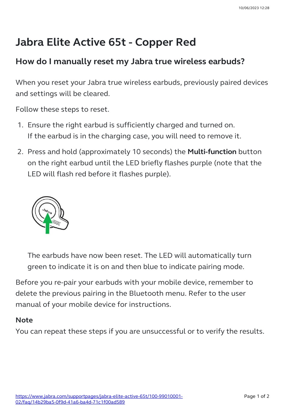 JABRA ELITE ACTIVE 65T COPPER RED QUICK START MANUAL Pdf Download