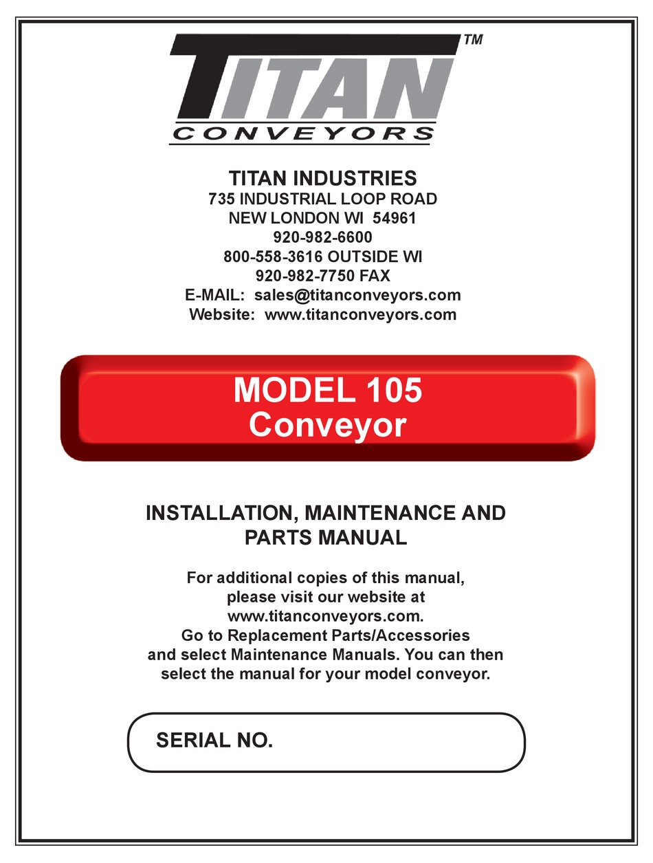 TITAN 105 INSTALLATION, MAINTENANCE, AND PARTS MANUAL Pdf Download