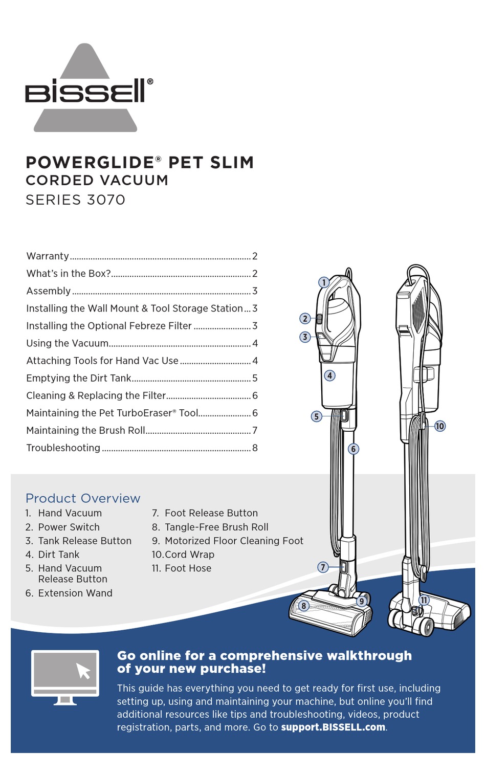 BISSELL POWERGLIDE PET SLIM 3070 SERIES QUICK START MANUAL Pdf Download