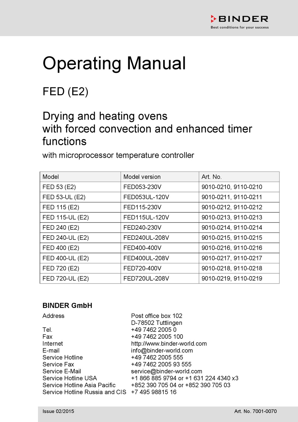 BINDER FED 53 OPERATING MANUAL Pdf Download ManualsLib