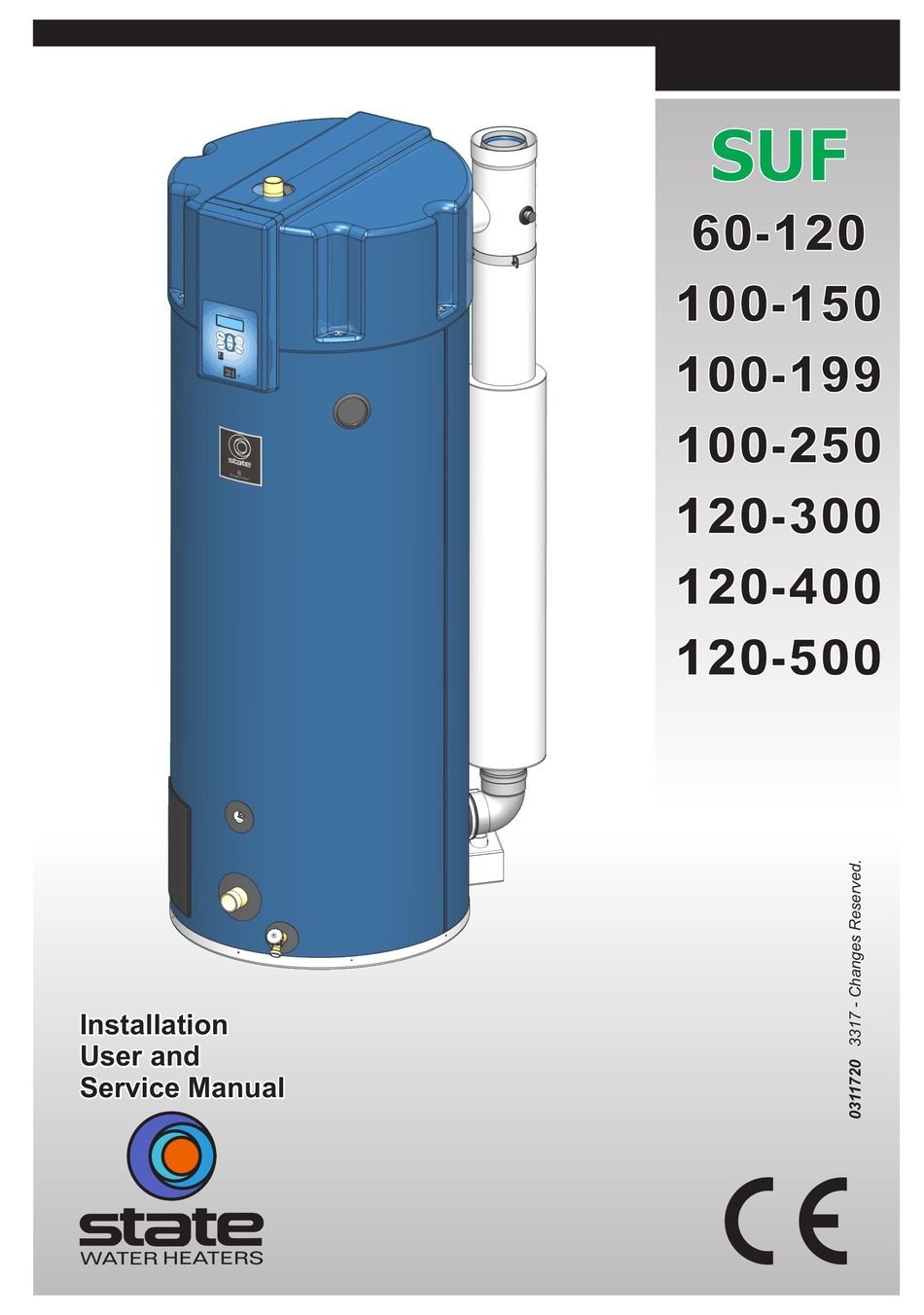 STATE WATER HEATERS SUF 120300 INSTALLATION, USER AND SERVICE MANUAL