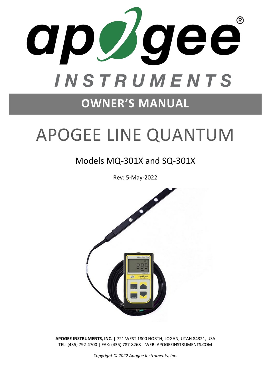 APOGEE INSTRUMENTS QUANTUM MQ301X OWNER