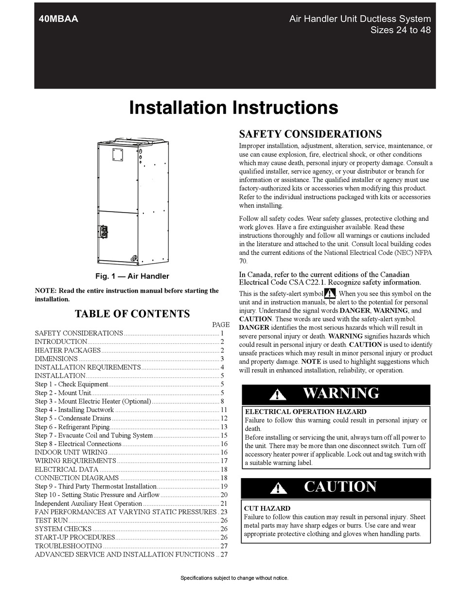 MIDEA 40MBAA INSTALLATION INSTRUCTIONS MANUAL Pdf Download | ManualsLib