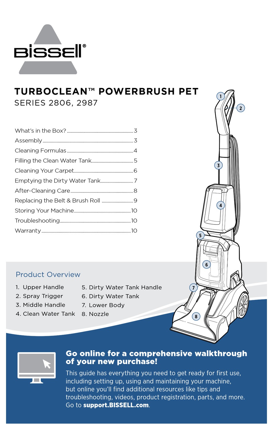 BISSELL TURBOCLEAN POWERBRUSH PET 2987SERIES QUICK START MANUAL Pdf