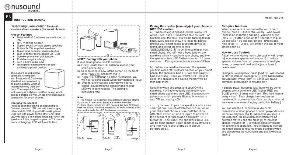 NUSOUND NU-016 QUICK START MANUAL Pdf Download | ManualsLib