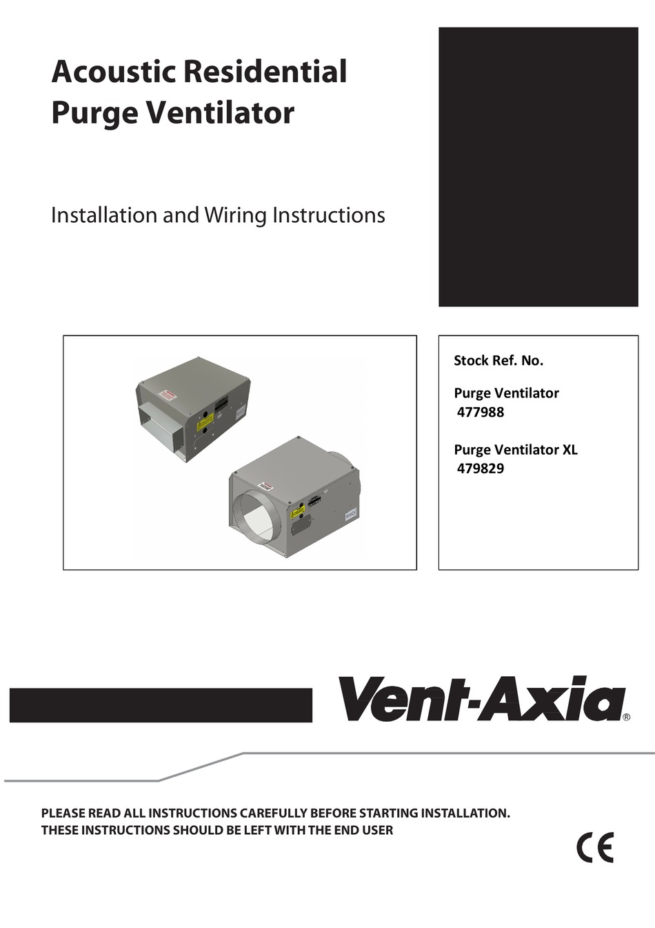 VENTAXIA PURGE VENTILATOR INSTALLATION AND WIRING INSTRUCTIONS Pdf