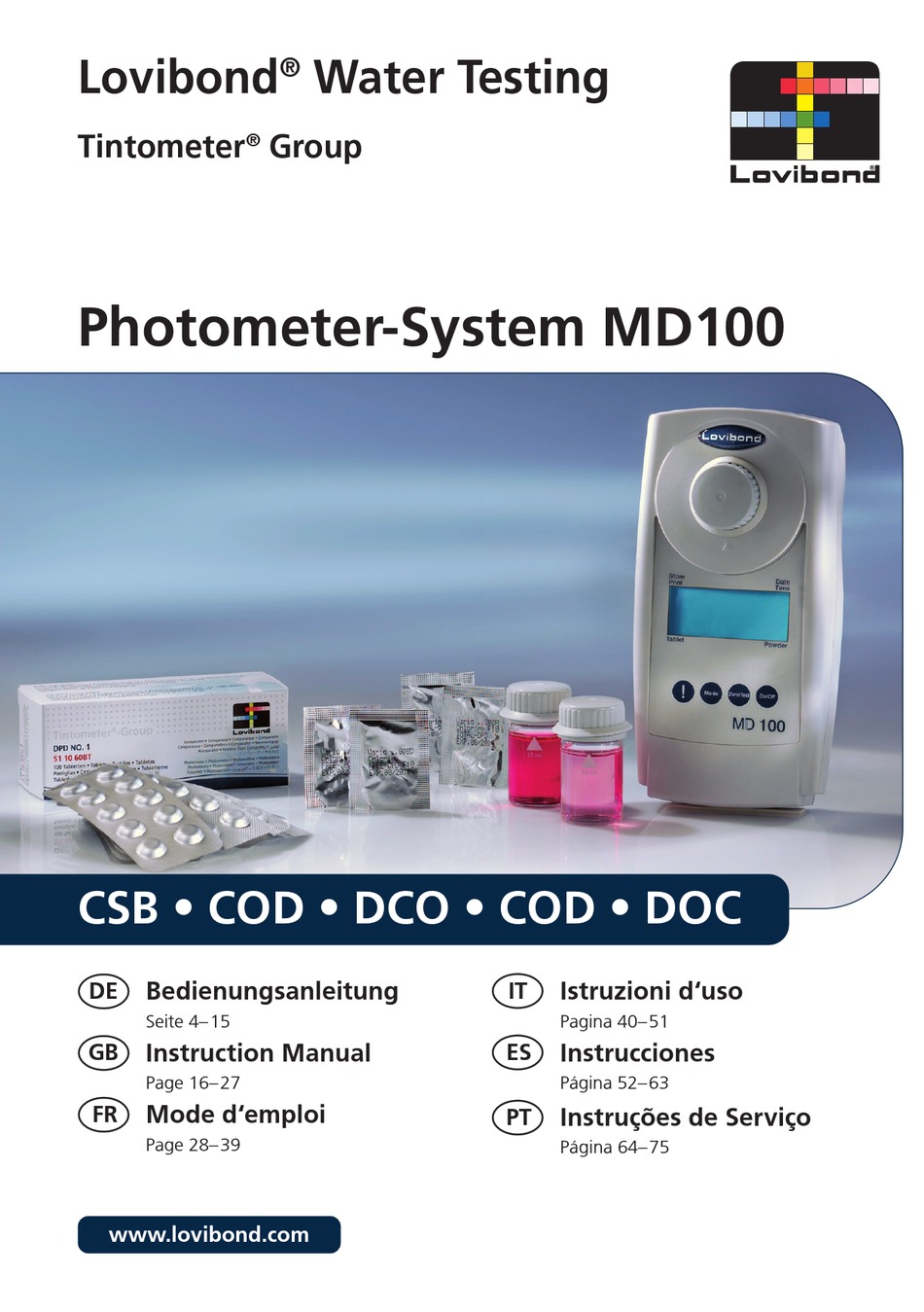 LOVIBOND TINTOMETER MD100 INSTRUCTION MANUAL Pdf Download ManualsLib