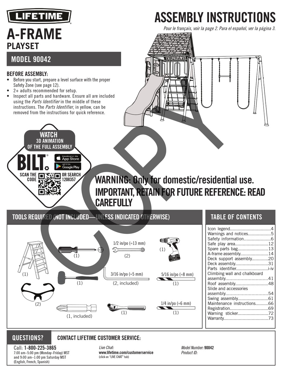 LIFETIME AFRAME 90042 ASSEMBLY INSTRUCTIONS MANUAL Pdf Download