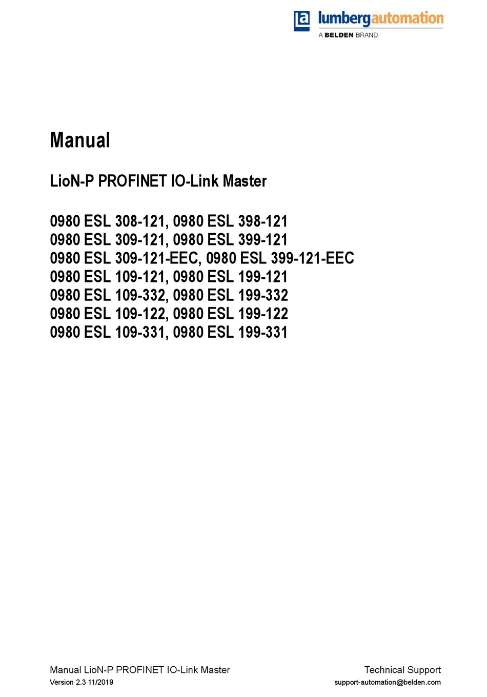 BELDEN LUMBERG AUTOMATION LIONP 0980 ESL 309121EEC MANUAL Pdf