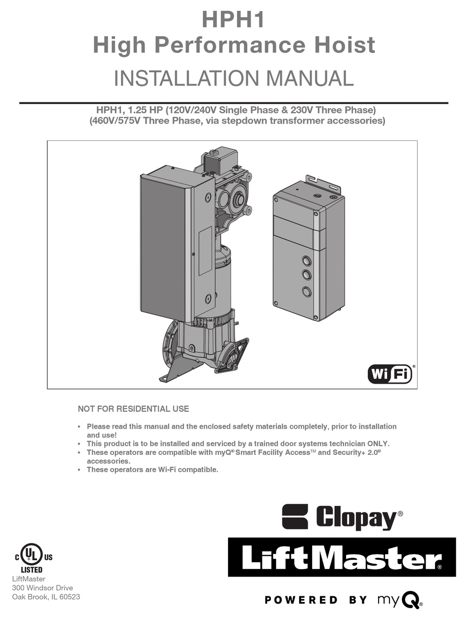 CHAMBERLAIN CLOPAY HPH1 INSTALLATION MANUAL Pdf Download ManualsLib