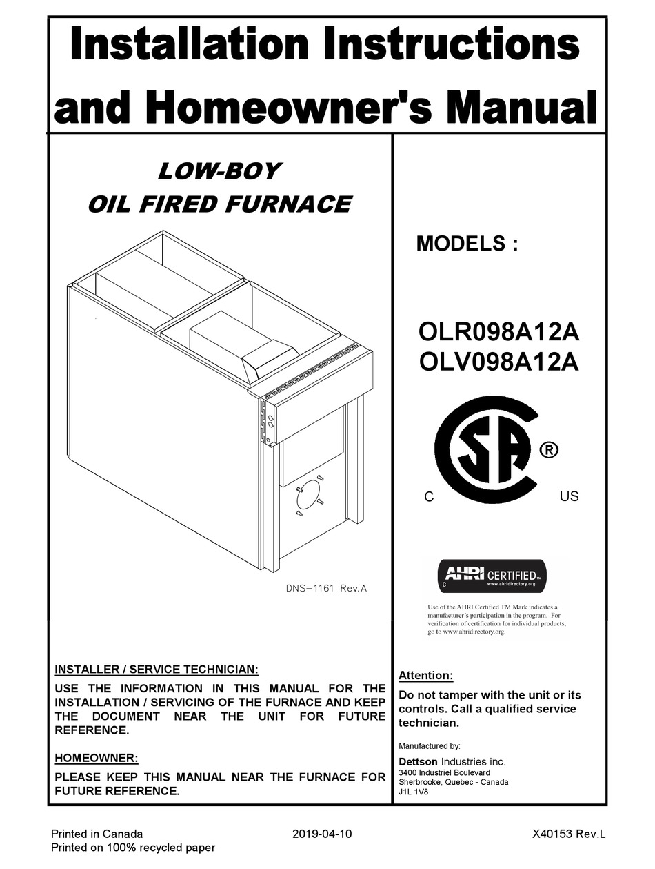 ARCOAIRE OLR098A12A INSTALLATION INSTRUCTIONS AND HOMEOWNER'S MANUAL ...