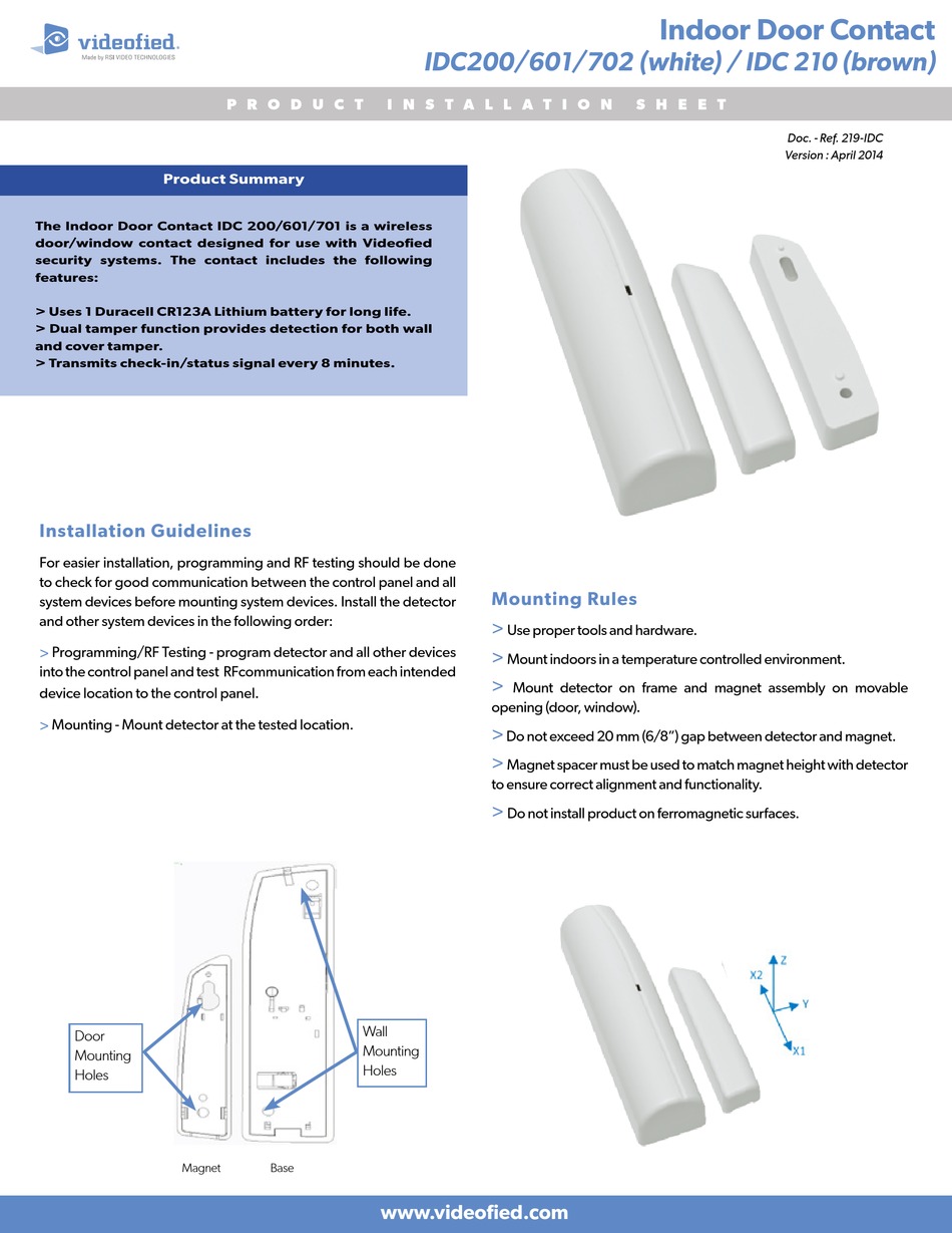VIDEOFIED IDC 210 PRODUCT INSTALLATION SHEET Pdf Download ManualsLib