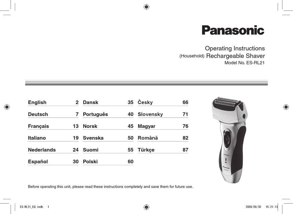 PANASONIC ES-RL21 OPERATING INSTRUCTIONS MANUAL Pdf Download | ManualsLib