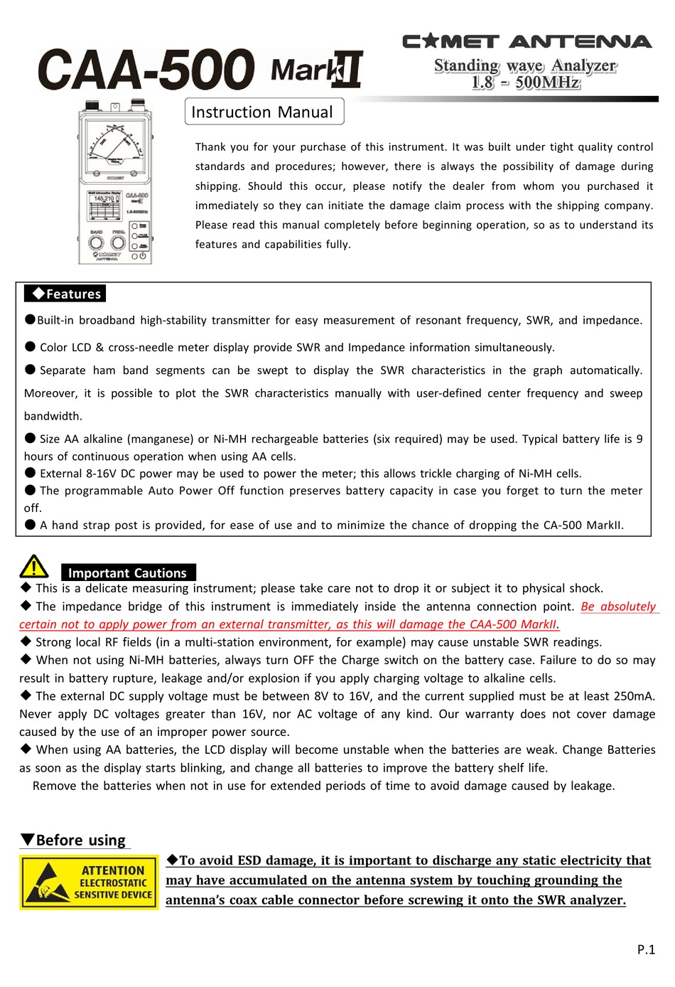 COMET ANTENNA CAA500 MARK II INSTRUCTION MANUAL Pdf Download ManualsLib