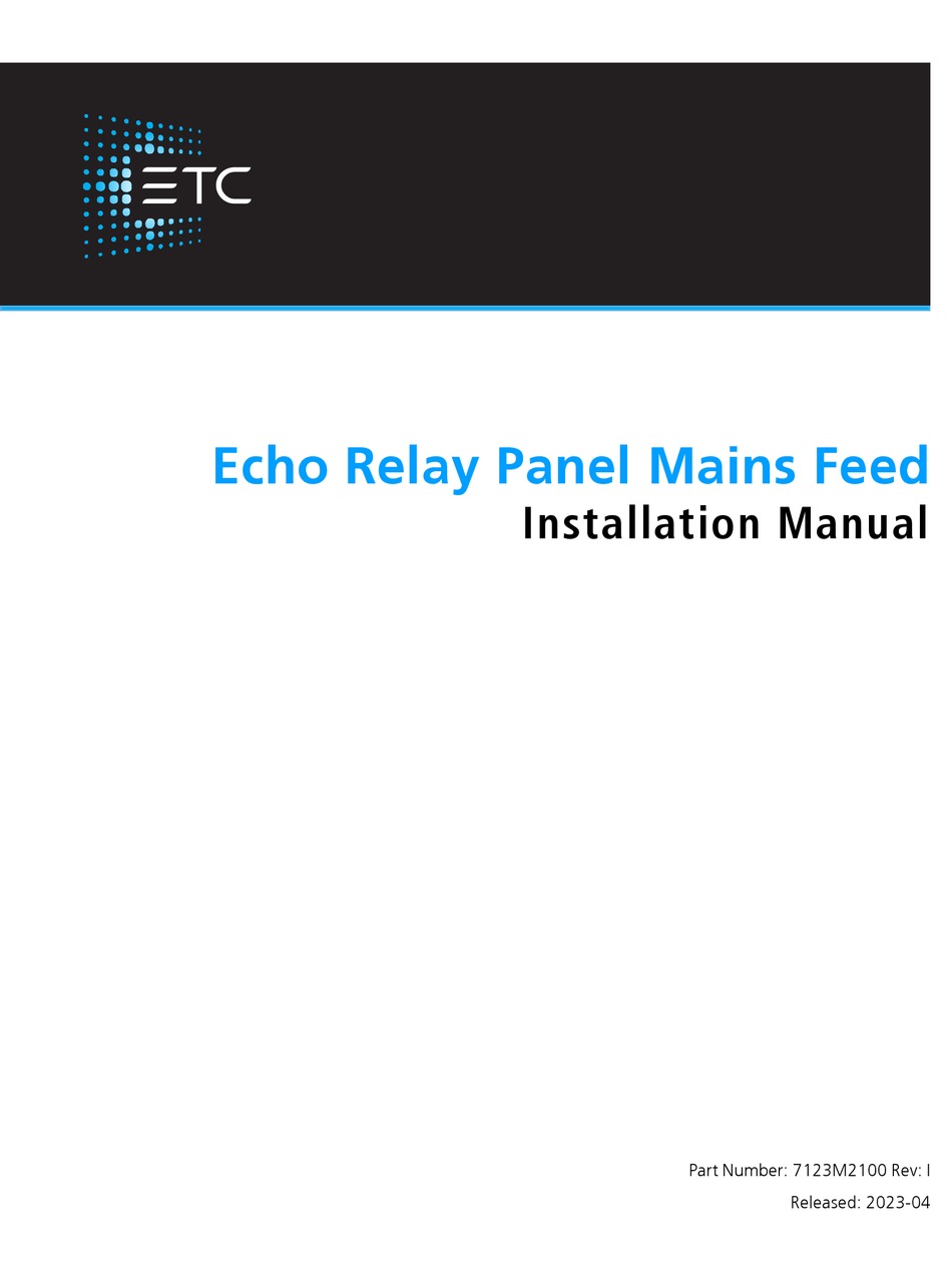 ETC ECHO RELAY PANEL MAINS FEED INSTALLATION MANUAL Pdf Download