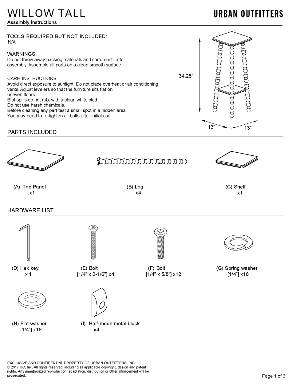 URBAN OUTFITTERS WILLOW TALL 82996737 ASSEMBLY INSTRUCTIONS Pdf